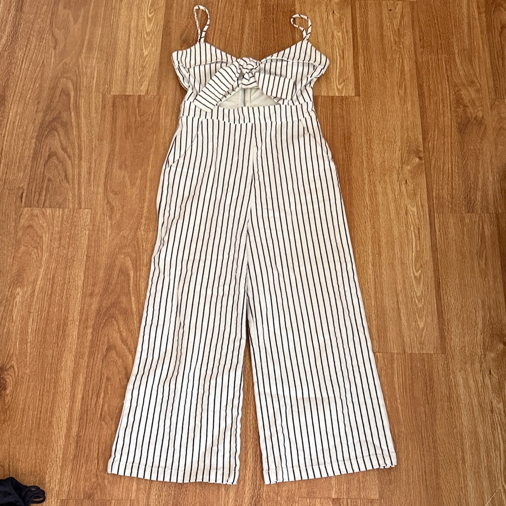AKIRA Black and White Striped Jumpsuit